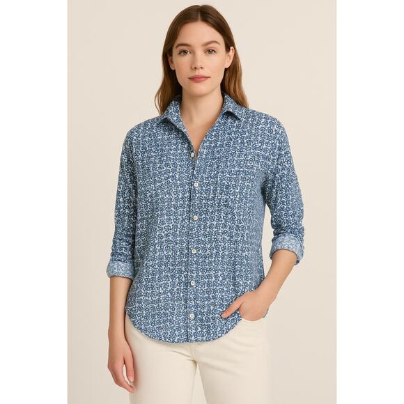 Frank & Eileen Modal Flower Floral Blue Eileen Button Down Shirt Top Small - Picture 1 of 8